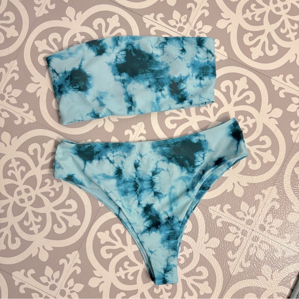 SHEIN || Teal Blue Tie-Dye Bikini Set